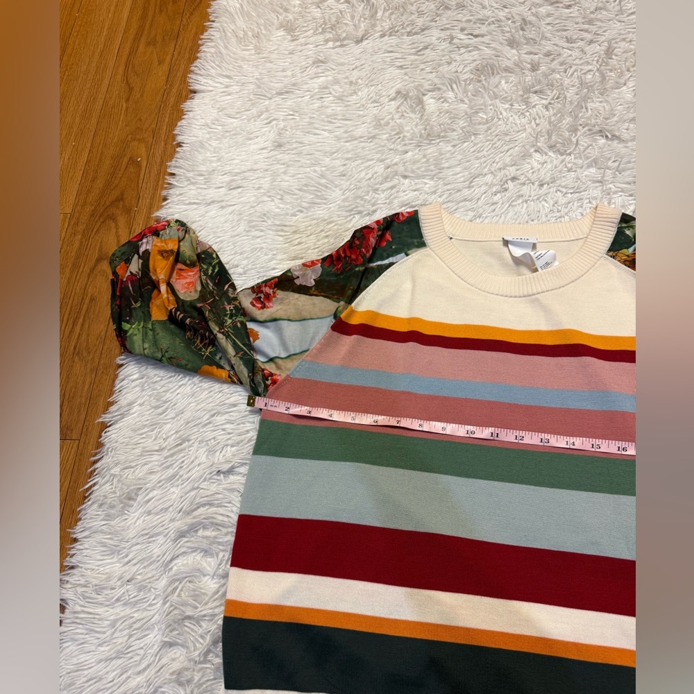 Akris Punto Cactus Blossom Stripe Print Wool Sweater Knitwear Intarsia Floral - Picture 12 of 13